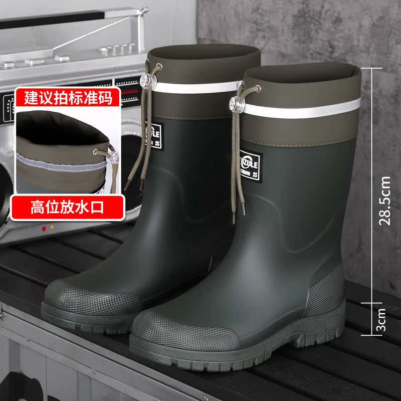 New Men's Style Rain Boots Fashion Mid-calf Waterproof Boots Work Warm Water Boots Wear-resistant Non-slip Fishing Rubber Shoes