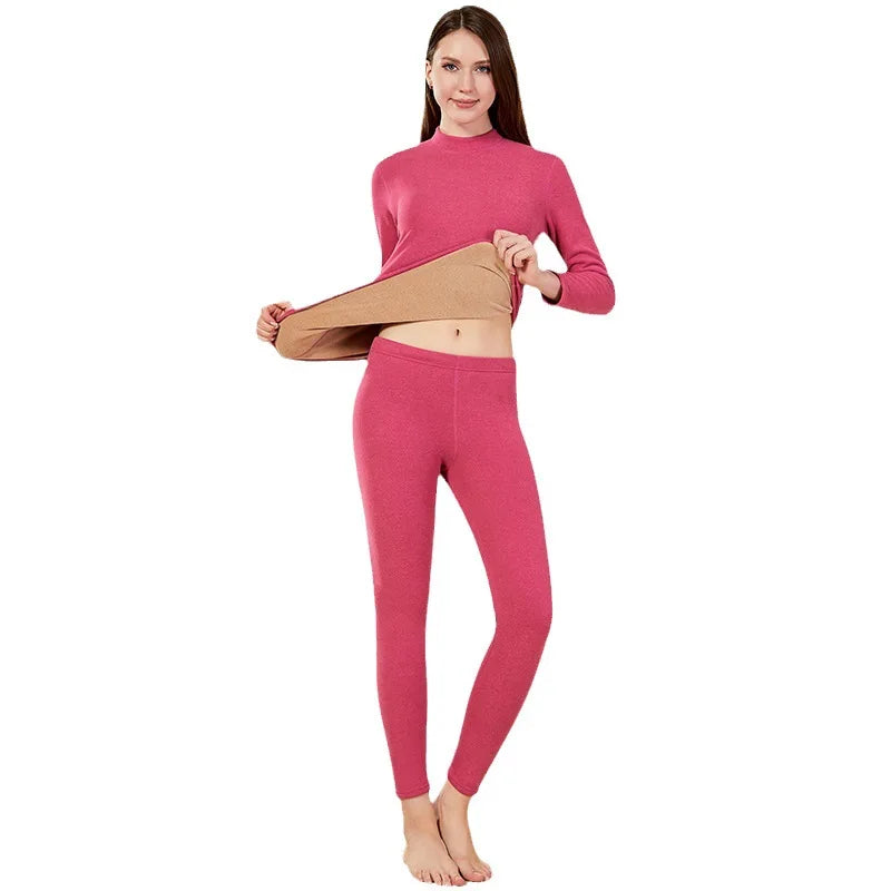 New Style Thermal Underwear Fleece-lined Long Johns Extra Thick Warm with High Neck Suitable for Both Men and Women Couple Set
