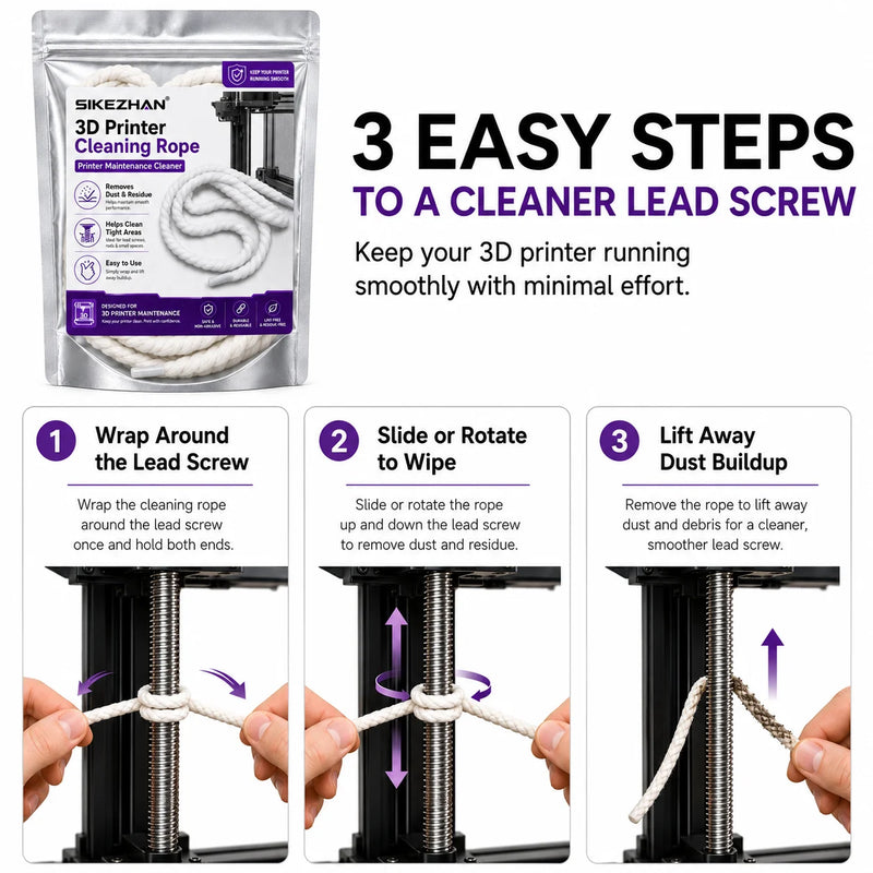 Premium 3D Printer Guide Rail Cleaning Rope, Lint-Free Cotton Thread Cord for Lead Screws Smooth Rods Axis Maintenance Device