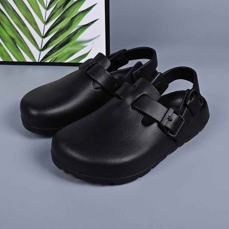 Women Designer Shoes Platform Heels Adjustable Buckle Waterproof Lightweight Chef Shoes Black Mule Clogs Casual Comfortable