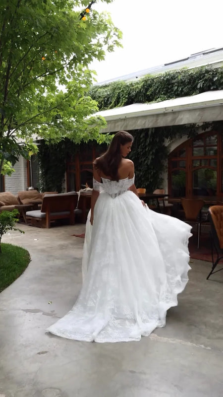  SoDigne A - line Off Shoulder Lace Wedding Dresses - View 4 | SAMAG