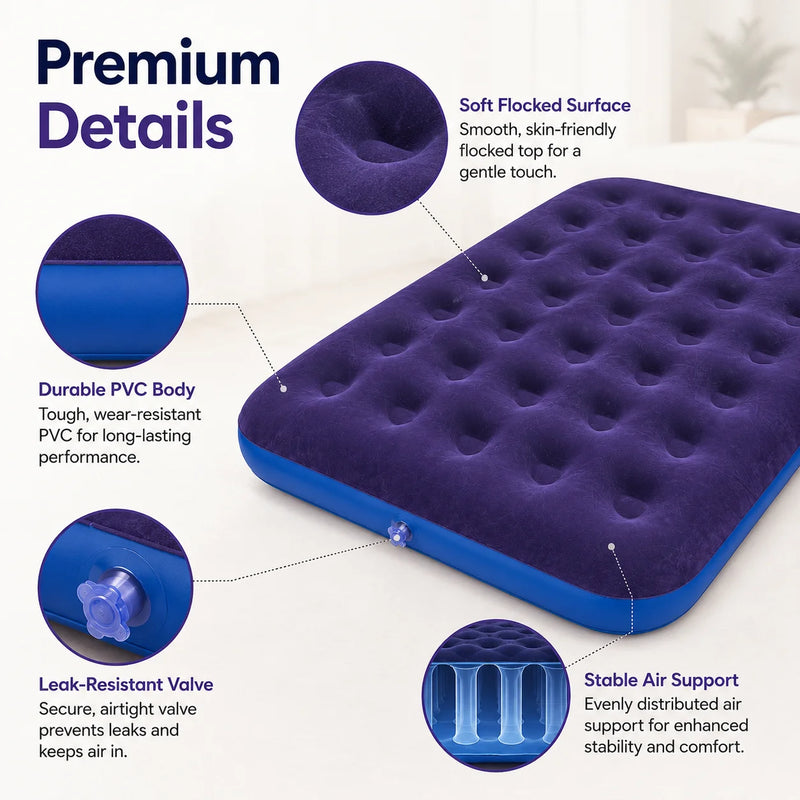 Inflatable Air Mattress Bed with Built - in Pump, Flocked - View 6 | SAMAG