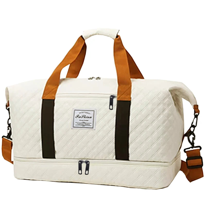 Convenient Shoe Pocket Motorbike Travel Bag Quilted Fabric, Lightweight Carry-on Duffle for Outdoor Weekend Short Trips