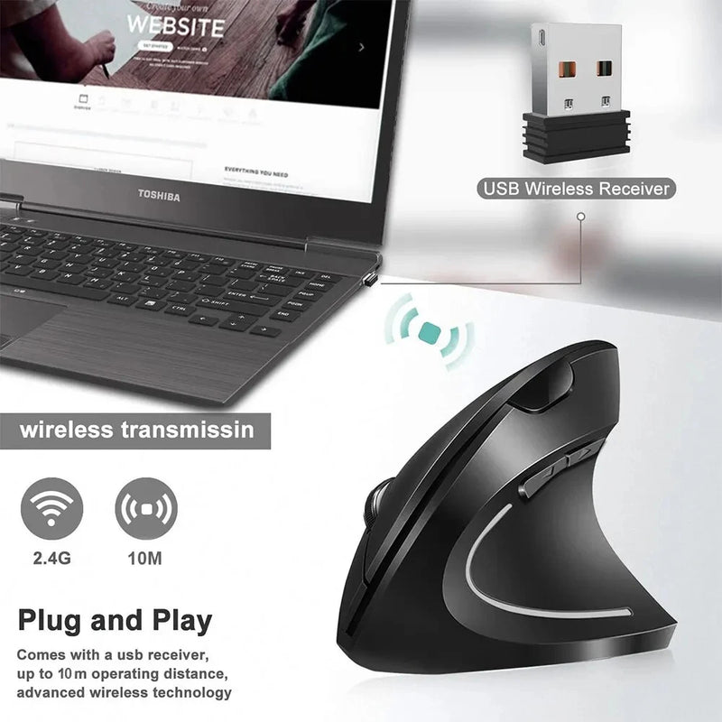 HOMEFISH Vertical Mouse Ergonomic 2.4GHz Wireless Optical Mice 3 Adjustable DPI 800/1200/1600 6 Buttons for Laptop PC Computer
