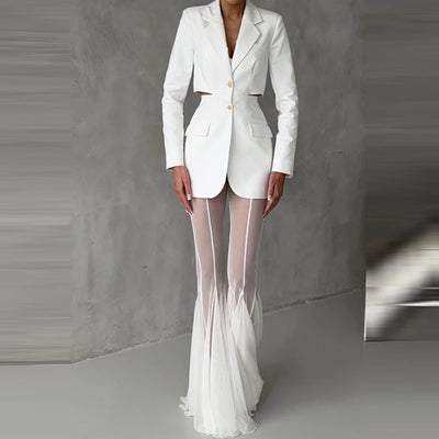 Elegant High Waist Slim Straight Trousers Sexy See | SAMAG