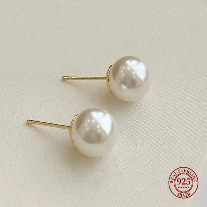 Senlissi- Wholesale Natural White 8-14mm Freshwater White Pearl and 925 Sterling Silver Stud Earrings for Women One Pair