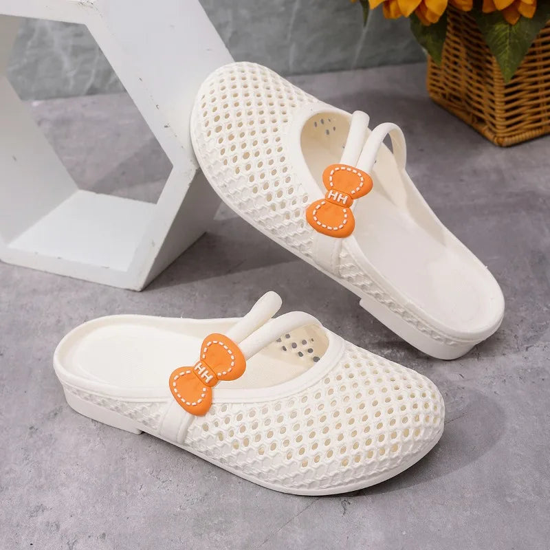 Women's Garden Clogs Breathable Hollow Slip on Mule Shoes Lightweight Comfortable Daily Outdoor Beach House Slippers Khaki White