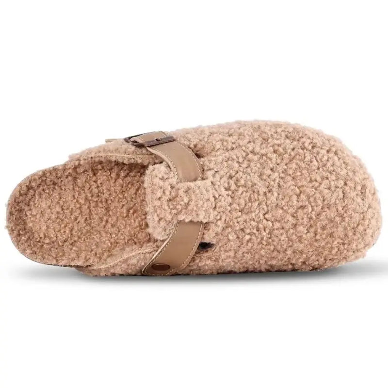 Kidmi Women's Cork Insole Clogs Winter Warm Lined Non-slip Mules Slipper With Adjustable Buckle Lady Cozy Bedroom Potato Shoes