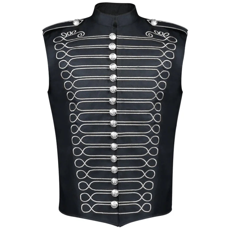 Men's Gold Embroidery Jacket Medieval Retro Blazers Gothic Steampunk Vintage Coat  Vest Hussar Military Drummer Parade Uniform