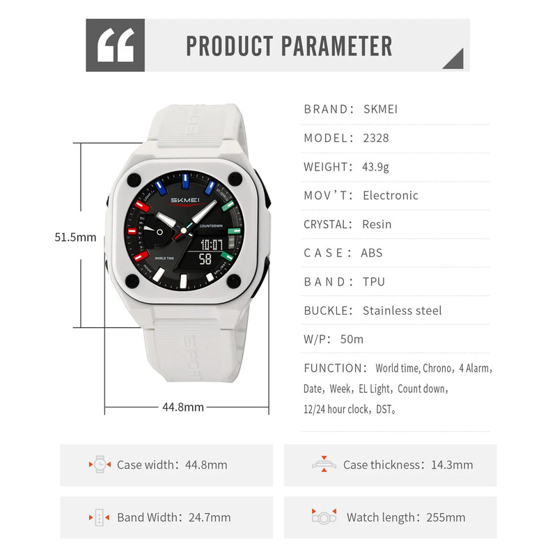 SKMEI Business Sports Digital Electronic Watch Fashion  Quartz Watches For Mens Women 4 Alarm Waterproof Wristwatch Reloj Hombre