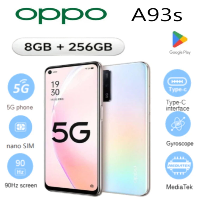 2026 new OPPO A93s 5G Smartphone - Globally Unlocked Dual Nano-SIM 6.5-inch 90Hz Display 8GB+256GB Storage 48MP Triple Camera