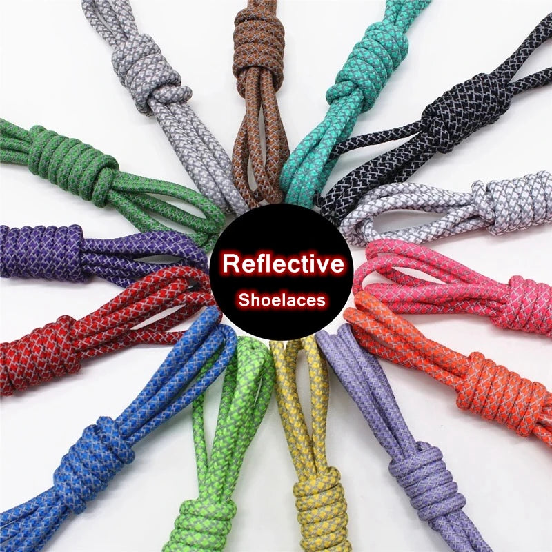 1Pair 19 Colors 3M Reflective Shoelaces Round Sneakers Shoe Laces Kids Adult Outdoor Sports Shoelaces Length 100 120 140 160CM