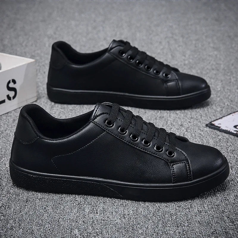 Men's Vulcanized Shoes Casual Low Top Flat Sneakers White Shoes Zapatillas Hombre Chaussure Homme Drop Shipping Leather Black