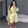 Doyerl Solid Elegant Fashion Two Piece Set Women Clothing Casual Long Sleeve Shirt Top and Shorts Matching Sets Ensembles Femme