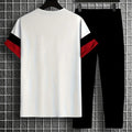 Men's summer new striped letter print refreshing and breathable round neck T - shirt pants set outdoor - View 3 | SAMAG