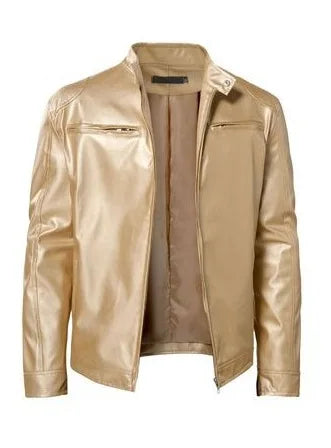 Business Style PU Leather Jacket Stand Collar Slim Fit Zipper Coat Multiple Colors Autumn New Arrival Fashion Urban Outerwear