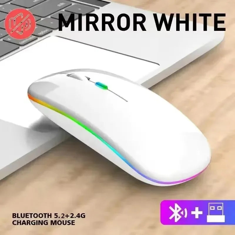 Rechargeable Silent Wireless Mouse LED Backlit Mice PC Laptop Computer Mous 2.4Ghz Receiver Bluetooth Dual Mode Optical Mice