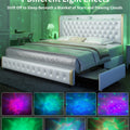 GEGOFORU Queen LED Bed Frame with Galaxy Projector, Bluetooth Speaker, USB Ports, 4 Drawers, No Box Spring Needed, PU Black