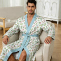 Men's lightweight quick-drying pajama bathrobe - 3D digital printing, non-fading design, stand-up collar and adjustable waistban