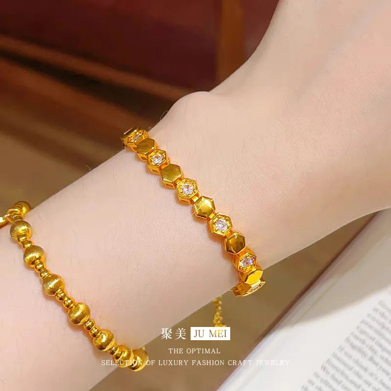 Gold Shop Same Style 9999 24K Real Gold Women's Gold Bracelet Diamond Honeycomb Design Girlfriend Party Beautiful Jewelry