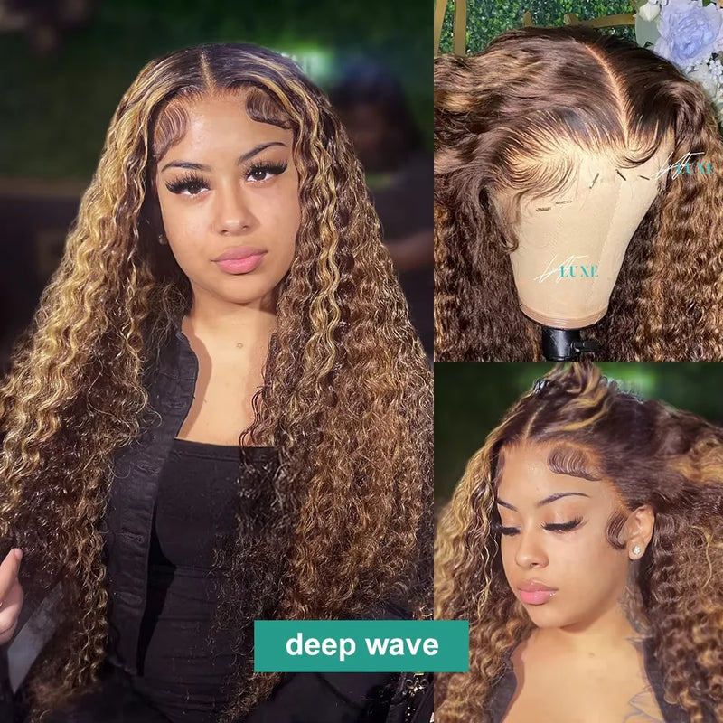 Highlight Deep Wave Wigs Human Hair Wig 13x6 13x4 HD Lace Frontal Wig P427 Honey Blonde 13x4 Lace Front Human Hair Wig For Women