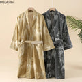 2026Couple's Printed Cotton Loose Fitting Bathrobe Japanese Style Tie Up Kimono Bathrobe Sweat Steaming Cotton Pajamas Robes Men