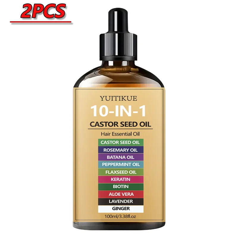 10-in-1 Castor Hair Essential Oil 100ml - Nourishing Scalp Oil with Batana, Peppermint & Biotin