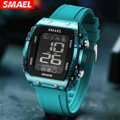 SMAEL Outdoor Sports Watches Fashion Leisure Men 5ATM Waterproof Rectangle 8108 LCD Display Digital Student | SAMAG
