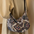 Vintage Female Shoulder Messenger Bag Trend Simple Zipper Handbags Ethnic-Style Canvas Shoulder Bag Small Tote Crossbody Bags