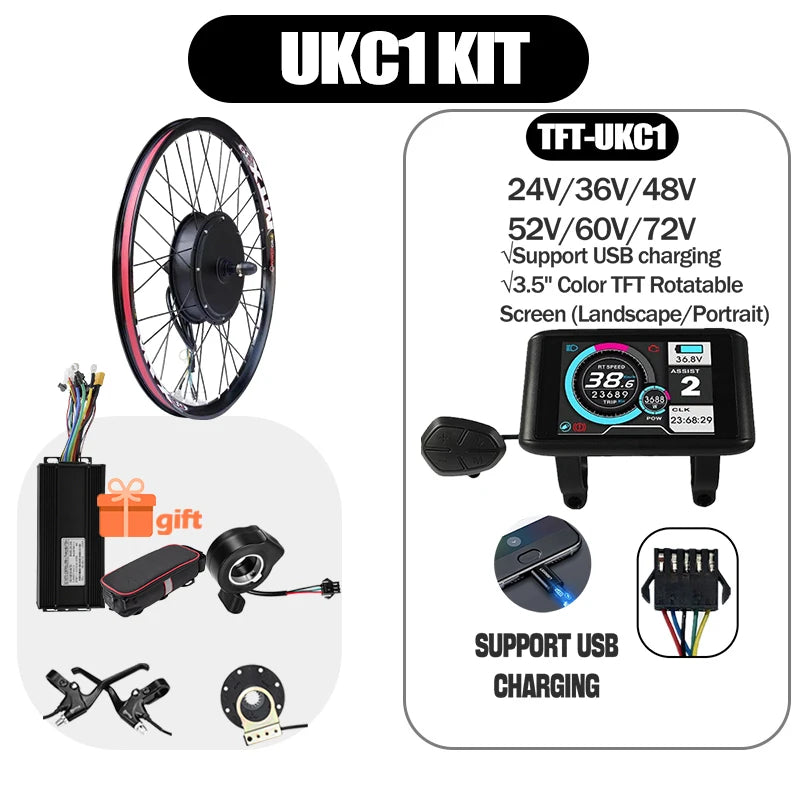 48V52V 2000W Electric bike Conversion Kit Brushless Gearless Rear hub Motor Wheel 20-29inch 700C MTX39 Rim for E Bike Kit