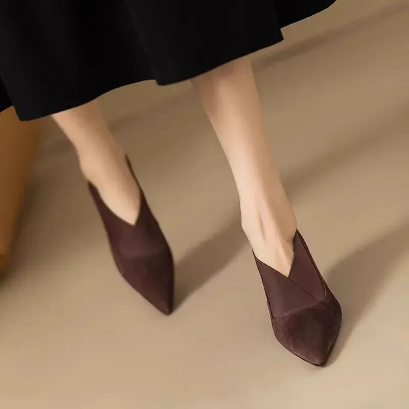 Summer fashion pointed high heels suede women's party office casual comfortable thin high heels brand design large size 42