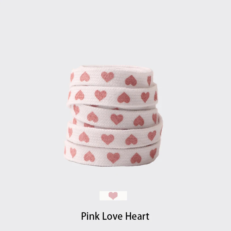 1 Pair Flat Shoelaces Heart Pattern Printing Shoe Laces Tightly Woven Do Not Fade Shoe Lace For Sneakers Shoe Rope Unisex