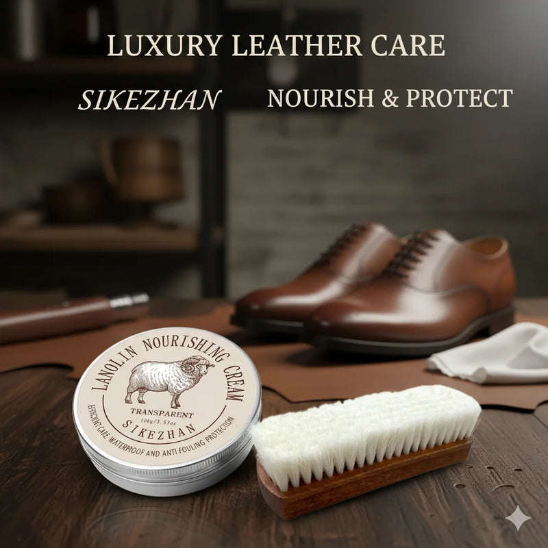 Sheep Oil Leather Conditioner & Polish Wax Kit with Soft Wool Brush -Lanolin Care Cream for Shoes, Boots, Furniture, Bags & Sofa
