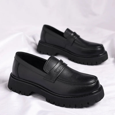 Black Platform Loafers Slip On Chunky Sole Casual Dress | SAMAG