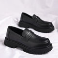Black Platform Loafers Slip On Chunky Sole Casual Dress Shoes Comfortable Fashion Footwear For All Match For Daily Wear Office
