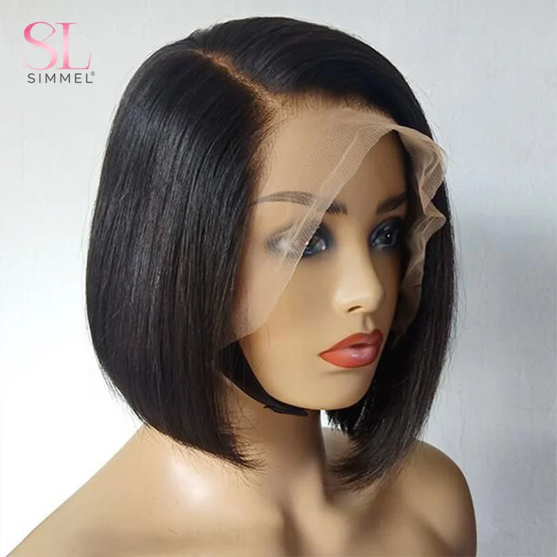 Straight Short Bob Human Hair Wigs for Black Women Lace Part Brazilian Hair Wigs Remy Hair Middle Part Side For Brown Women