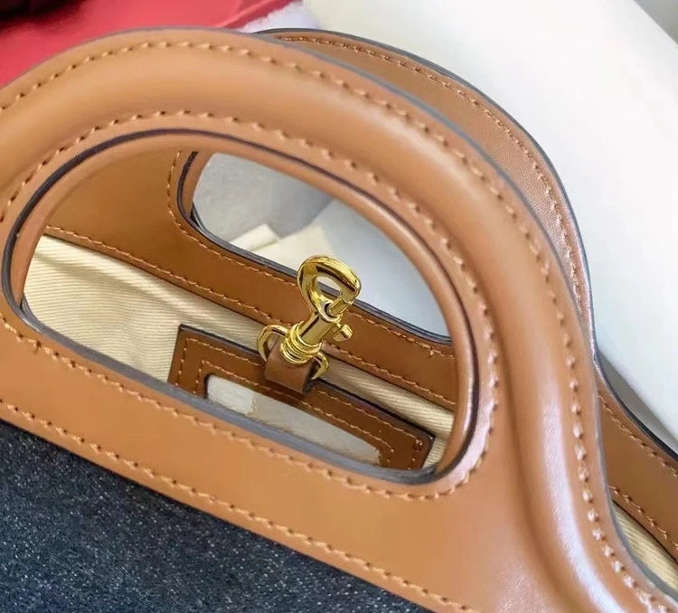 Elegant Mini Tote Bag with Leather Edges & Unique Cutout Handle