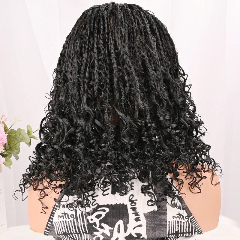 Bohemian Goddess 16 Inch Full Lace Synthetic Wig Natural Looking Box Braids with Curly Ends for Everyday Wear