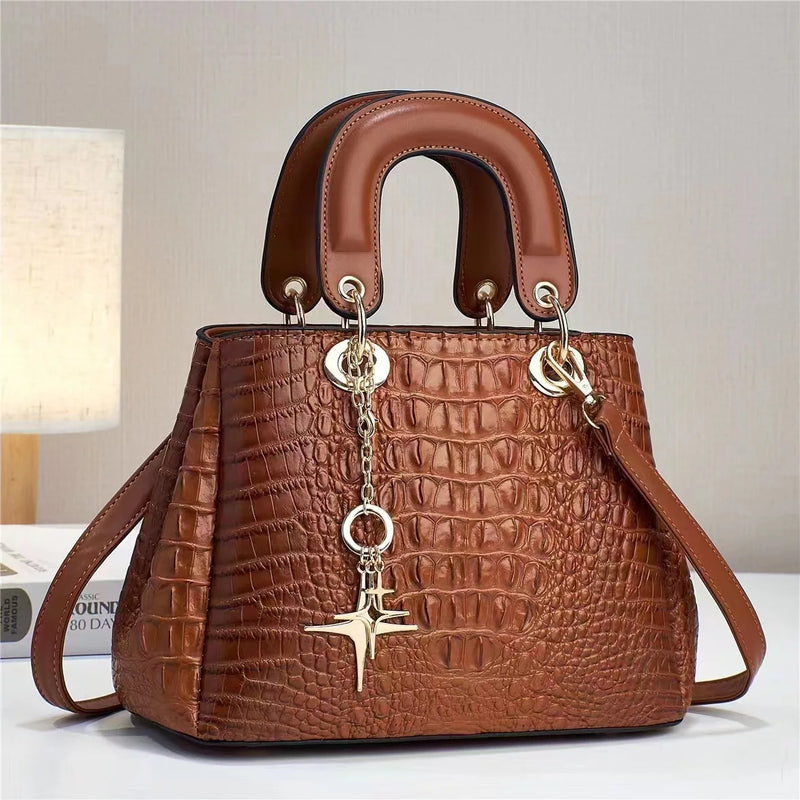 High Quality Leather Women'S Shoulder Bag Fashionable Boston Crossbody Bag Classic Crocodile Pattern Handbag Commuting Tote Bag