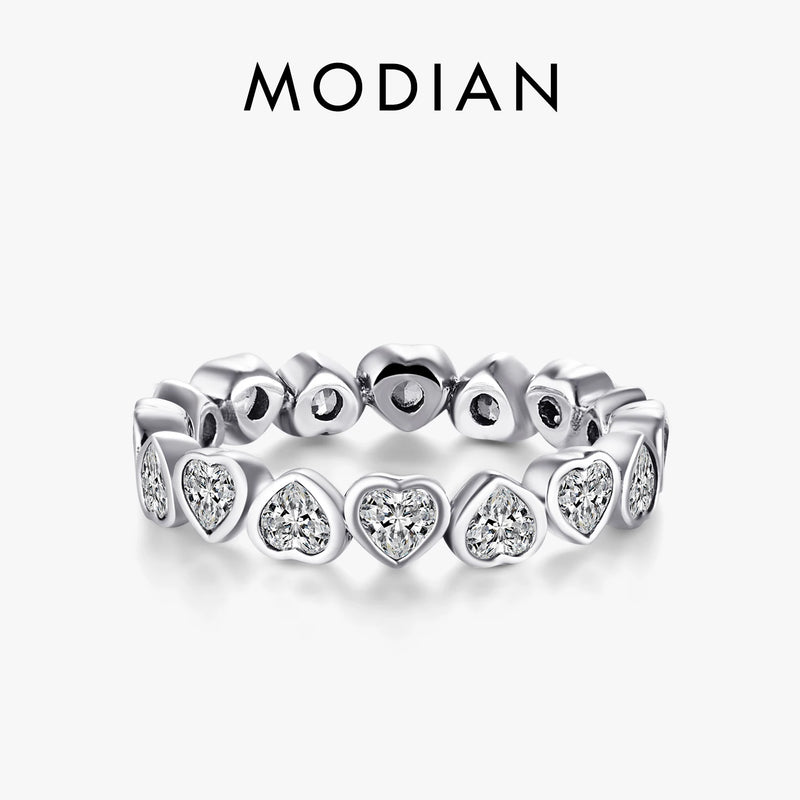 Modian Fashion Classic Cubic Zirconia Jewelry Real 925 sterling silver Love Hearts Ring Eternity Simulated Ring Bands Jewelry