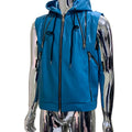 Nerazzurri Summer Autumn Short Blue Pu Leather Vest for Men with Drawstring Hood Zipper Sleeveless Jacket Men Menswear Clothing
