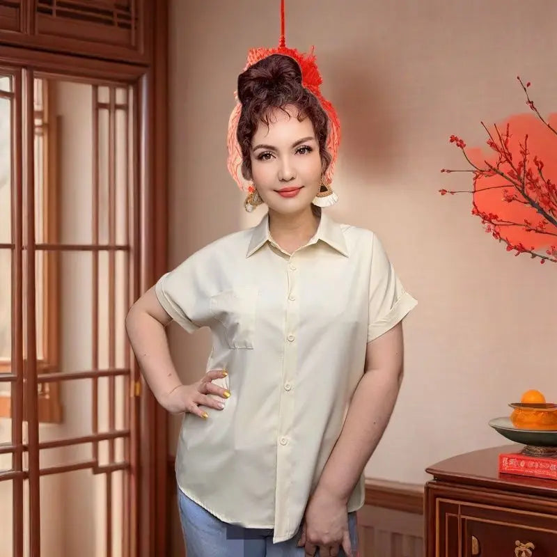 Blue  Ne ort Sve irt Women's Loose Sle Summer New Faion Breathable Comfortable Korean Version Small Size Top