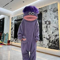 Autumn Winter Big Mouth Monster Cartoon One Piece Pajamas Thick Coral Fleece Warm Soft Casual Couple Home Loungewear In Stock