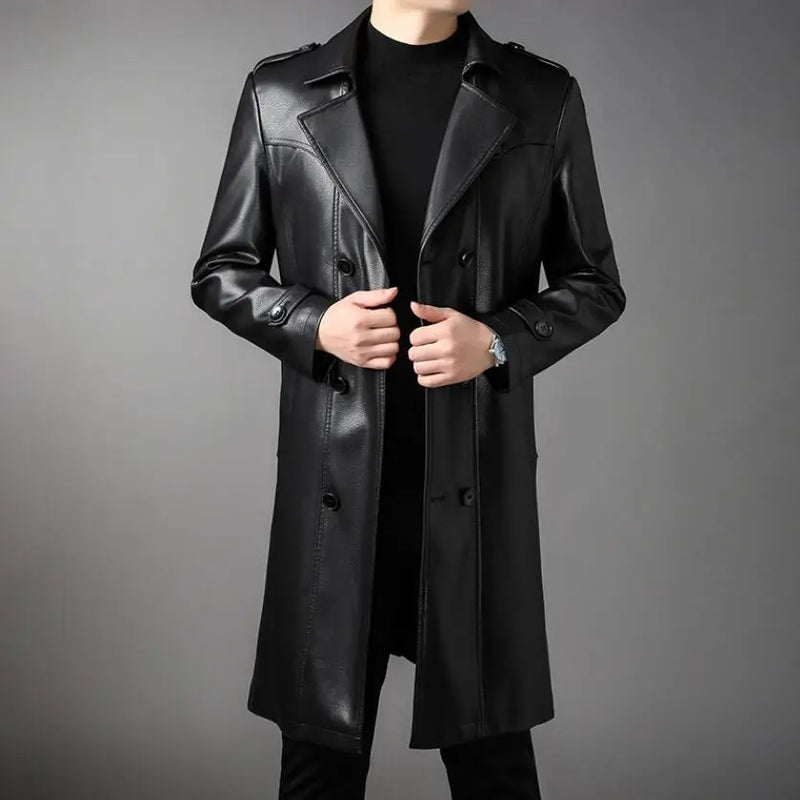 Men Leather Jacket Fall Winter Genuine Jackets Man Clothes Long Warm Plush Coats Casual Fashion Windbreak Trench Coat