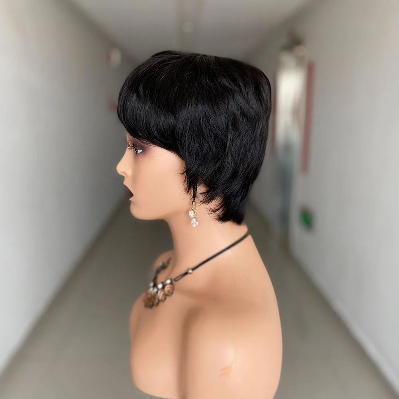 Short Pixie Cut Wig Human Hair Ready to Wear Brazilian Human Hair Wigs for Women Black Color Full Machine Short Straight Wigs