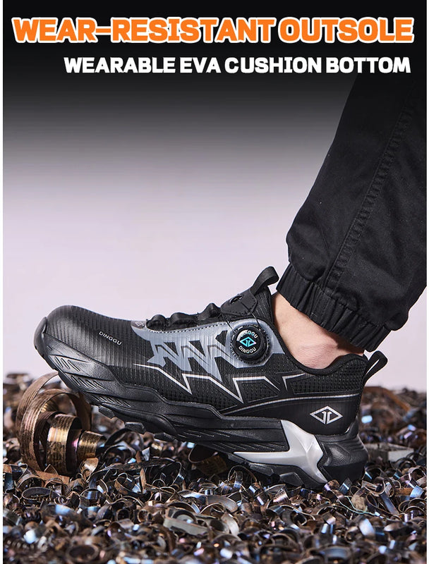 Rotation Button Work Safety Shoes Men Indestructible Steel Toe Shoes Lightweight Protective Safety Boots Security Work Sneakers