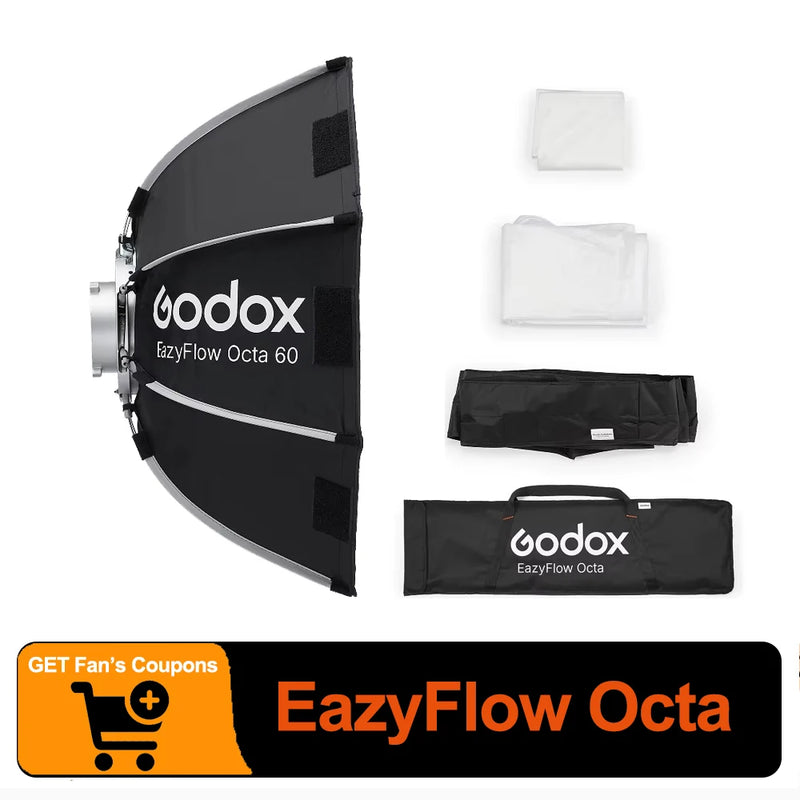 Godox EazyFlow Series Octagon60/90/120/150cm Rectangle4040/4560/4090/6060/6090cm Foldable Quick Setup Softbox for Photography