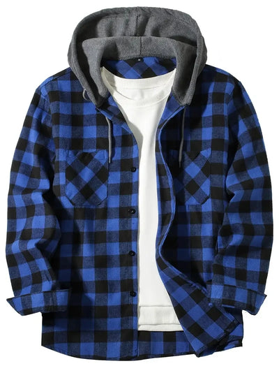 Youth Fashion Street Hooded Plaid Shirt Men's Slim Fit | SAMAG
