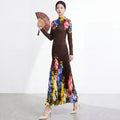 Miyake Flower Print Sets for Women Pleated T-shirt Long Sleeves with A Line Skirts Elegant Clothing 2026 Summer New