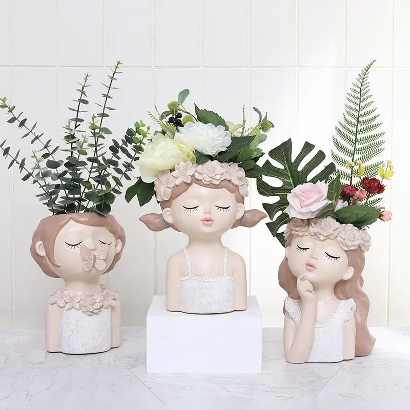 European Art Ornaments Planter Home Decor Humanoid Vase Potted Characters Succulent Flowerpot Portrait Girl Flower Pot